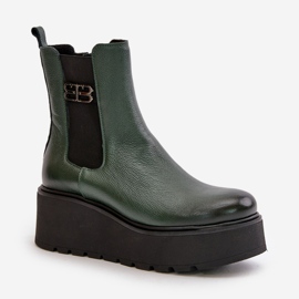 Zazoo 60498 Botas Chelsea de mujer con plataforma y cuña, verde oscuro 4