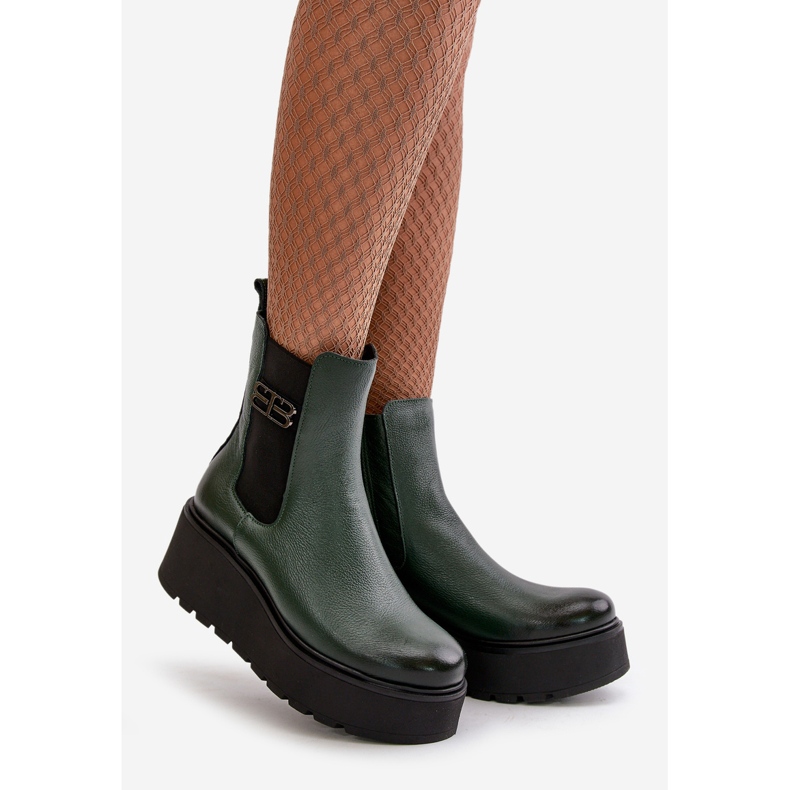 Zazoo 60498 Botas Chelsea de mujer con plataforma y cuña, verde oscuro 1