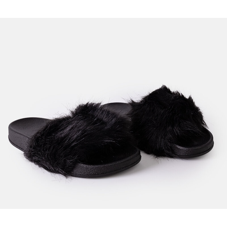 Chanclas Candy negro con pelo. 2