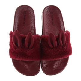 Pantuflas con pelo y orejas granate rojo 1 Pantuflas con pelo y orejas granate rojo 1