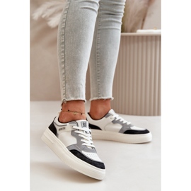 Zapatillas Bajas de Mujer Fabricadas en Piel Ecológica Big Star OO274028 Blanco y Gris 4