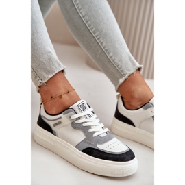 Zapatillas Bajas de Mujer Fabricadas en Piel Ecológica Big Star OO274028 Blanco y Gris 2