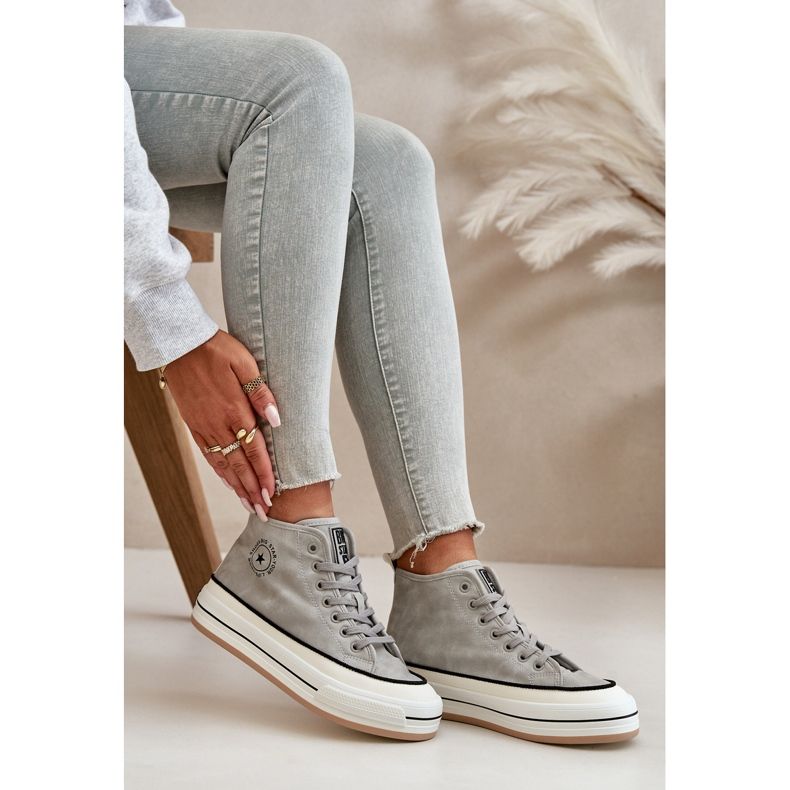 Zapatillas de mujer aisladas con plataforma de piel ecológica Big Star OO274070 Blanco gris 2