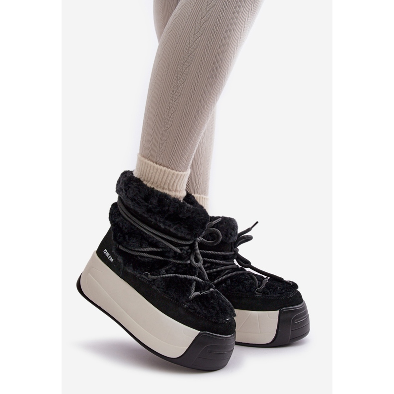 Botas de nieve para mujer de piel con suela gruesa y pelo Big Star OO274A206 Negro 1