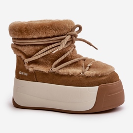 Botas de nieve para mujer de piel con suela gruesa y pelo Big Star OO274A207 Marrón beige 14