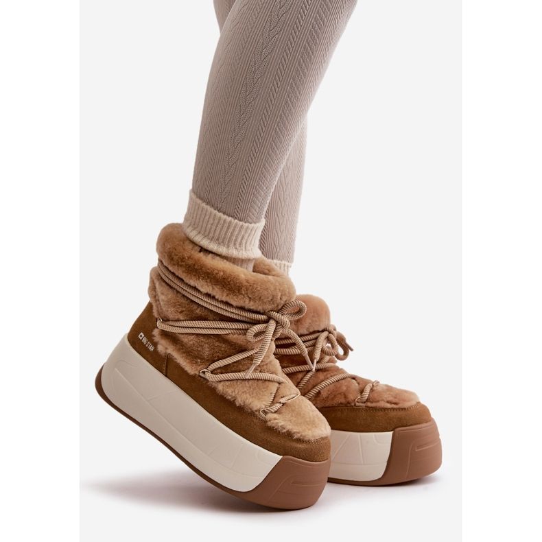 Botas de nieve para mujer de piel con suela gruesa y pelo Big Star OO274A207 Marrón beige 1
