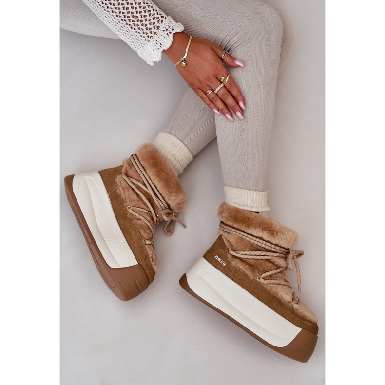 Botas de nieve para mujer de piel con suela gruesa y pelo Big Star OO274A207 Marrón beige 2