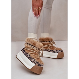 Botas de nieve para mujer de piel con suela gruesa y pelo de leopardo Big Star OO274A208 Marrón beige 8
