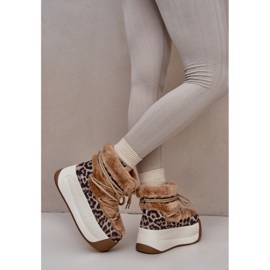 Botas de nieve para mujer de piel con suela gruesa y pelo de leopardo Big Star OO274A208 Marrón beige 12