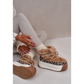 Botas de nieve para mujer de piel con suela gruesa y pelo de leopardo Big Star OO274A208 Marrón beige 14
