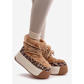 Botas de nieve para mujer de piel con suela gruesa y pelo de leopardo Big Star OO274A208 Marrón beige 1