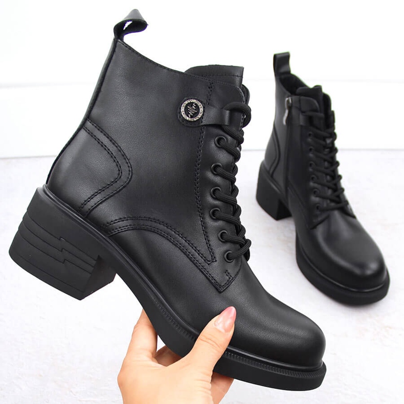Botas de mujer de piel, ligeramente aislantes, negras Vinceza 91107 negro 1