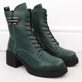 Botas de mujer de piel con tacón y plataforma, aislantes verde Vinceza 66682 2