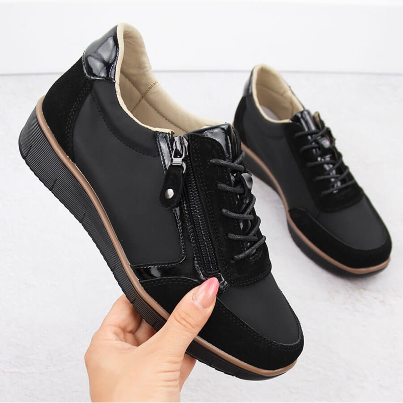 Zapatos cuña mujer piel negro Vinceza 88001 1