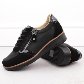 Zapatos cuña mujer piel negro Vinceza 88001 3