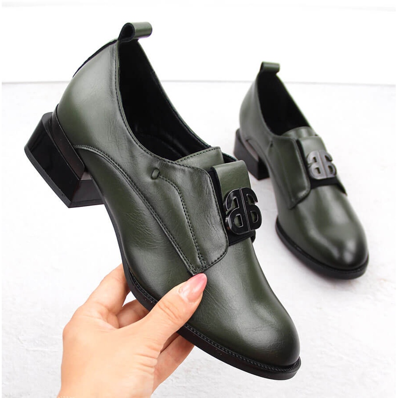 Zapatos de tacón slip-on mujer en piel, verde Vinceza 25-58349 1