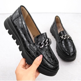 Zapatos de mujer de piel mocasines con cadena, negro Filippo DP6467 1