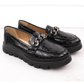 Zapatos de mujer de piel mocasines con cadena, negro Filippo DP6467 2
