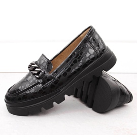Zapatos de mujer de piel mocasines con cadena, negro Filippo DP6467 3