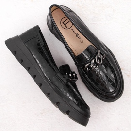Zapatos de mujer de piel mocasines con cadena, negro Filippo DP6467 4