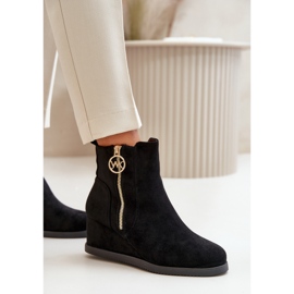 Botas de cuña aislantes con cremallera decorativa, Ante Eco, Negro Leretha 3