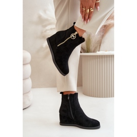 Botas de cuña aislantes con cremallera decorativa, Ante Eco, Negro Leretha 5