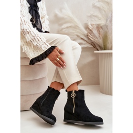 Botas de cuña aislantes con cremallera decorativa, Ante Eco, Negro Leretha 6