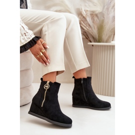 Botas de cuña aislantes con cremallera decorativa, Ante Eco, Negro Leretha 7