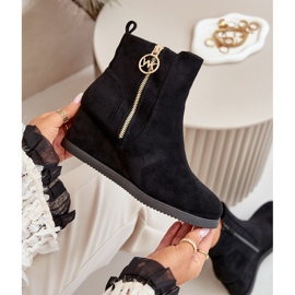 Botas de cuña aislantes con cremallera decorativa, Ante Eco, Negro Leretha 9