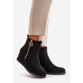 Botas de cuña aislantes con cremallera decorativa, Ante Eco, Negro Leretha 1