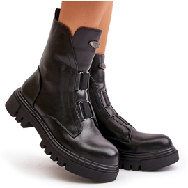 Botas de trabajo aislantes para mujer con cremallera, piel ecológica, negro Mailyra 14