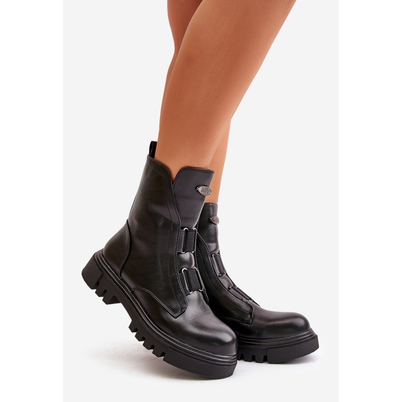 Botas de trabajo aislantes para mujer con cremallera, piel ecológica, negro Mailyra 1