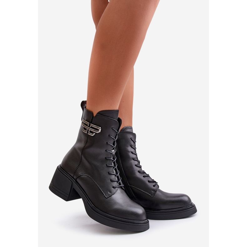 Botas de mujer con tacón grueso, aislantes, confeccionadas en piel natural, negro Vinceza 66682 1