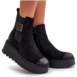 Botines Chelsea de mujer aislantes con cuña y plataforma fabricados en ante ecológico Negro Vinceza 58339 12
