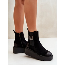 Botines Chelsea de mujer aislantes con cuña y plataforma fabricados en ante ecológico Negro Vinceza 58339 8
