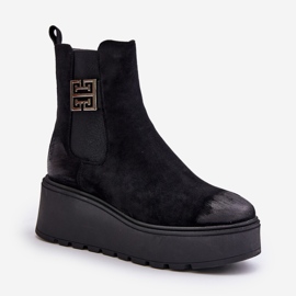 Botines Chelsea de mujer aislantes con cuña y plataforma fabricados en ante ecológico Negro Vinceza 58339 6