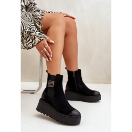Botines Chelsea de mujer aislantes con cuña y plataforma fabricados en ante ecológico Negro Vinceza 58339 10