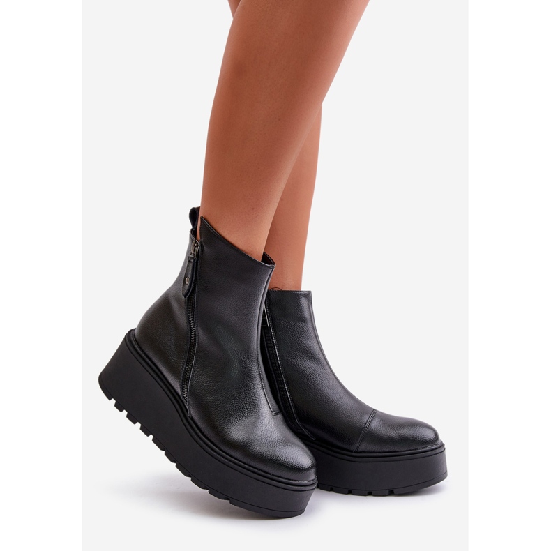 Botas De Mujer Aislante Con Cuña Y Plataforma, Piel Natural, Negro Vinceza 58340 1