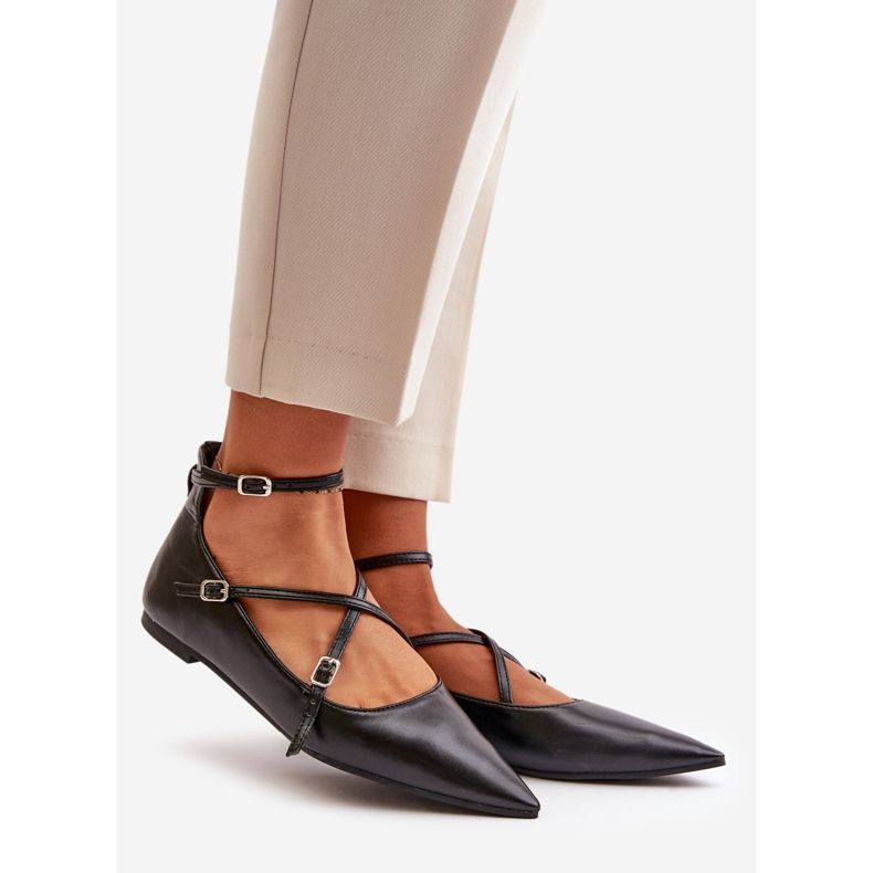 Bailarinas de Mujer con Punta en Punta y Tiras Entretejidas, Negro Violra 1