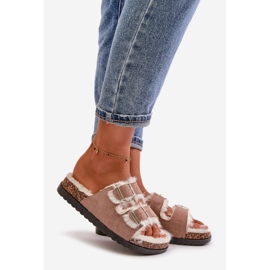 Pantuflas De Mujer Chanclas Con Hebillas Y Pelo Beige Ezilena 1