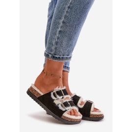 Zapatillas de Mujer Chanclas con Hebillas y Pelo, Negro Ezilena 1