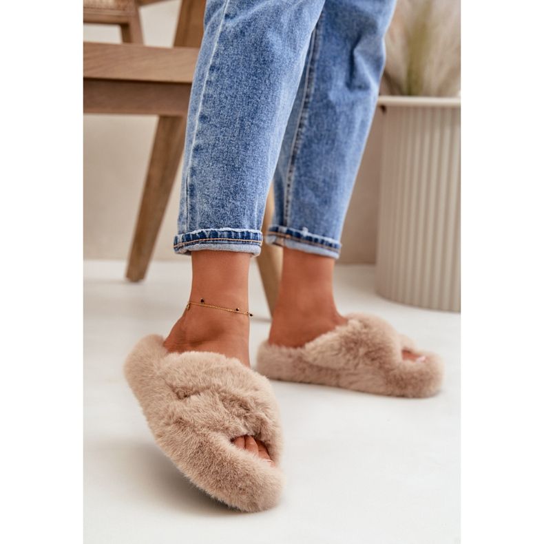 Pantuflas de Mujer de Piel con Suela Gruesa, Beige Lavitera 2