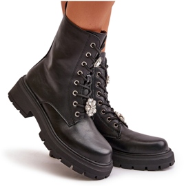 Botas Obrera Mujer Piel Ecológica Con Pins, Negro Kristines 10