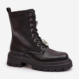 Botas Obrera Mujer Piel Ecológica Con Pins, Negro Kristines 4