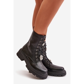Botas Obrera Mujer Piel Ecológica Con Pins, Negro Kristines 1