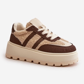 Zapatillas Deportivas De Mujer Con Plataforma Aislante Y Piel De Oveja, Marrón Daivlene 4