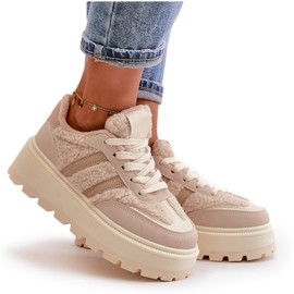 Zapatillas Deportivas De Mujer Beige Con Plataforma Y Piel De Oveja Daivlene 10
