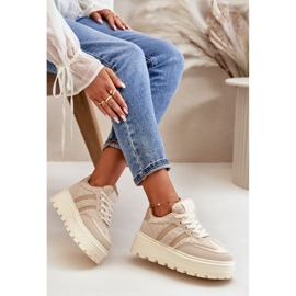 Zapatillas Deportivas De Mujer Beige Con Plataforma Y Piel De Oveja Daivlene 8