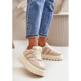 Zapatillas Deportivas De Mujer Beige Con Plataforma Y Piel De Oveja Daivlene 2
