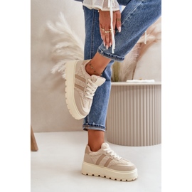 Zapatillas Deportivas De Mujer Beige Con Plataforma Y Piel De Oveja Daivlene 6